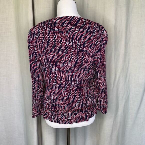 Tommy Hilfiger 3/4 sleeve V-Neck Polka Dot Blouse Sz Large - Picture 6 of 8